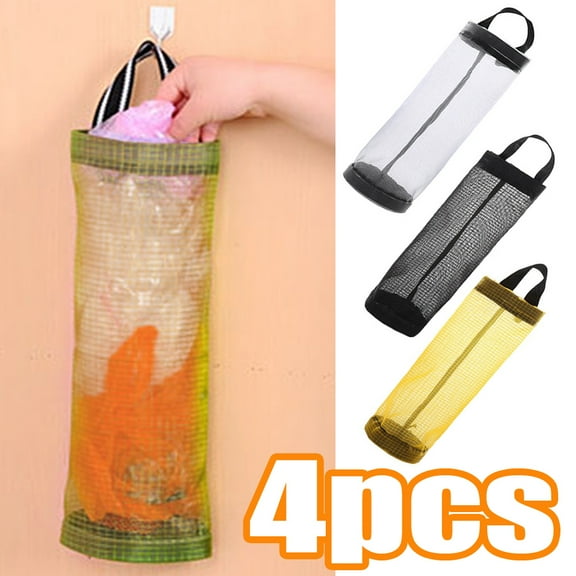 Cheers.US 4 Pcs/Set Plastic Bag Holder Dispensers, Waterproof Washable Foldable Mesh Garbage Bag for Plastic Bags Hanging Storage Bags Trash bags Holder for Home and Kitchen Organizer