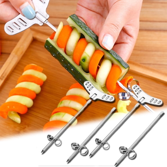 Cheers.US 4 Pcs Vegetables Spiral Knife Carving Tool Potato Carrot Cucumber Salad Chopper Manual Spiral Screw Slicer Cutter Spiralizer, Kitchen Cooking Maker-Tower Chips Making Twist Shredder