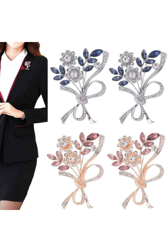 4PCS Vintage Crystal Flower Leaf Bouquet Clusters Large Big Brooch Pin For Women Tone