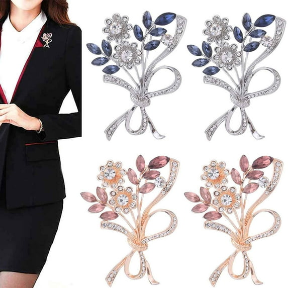 Cheers.US 4PCS Vintage Crystal Flower Leaf Bouquet Clusters Large Big Brooch Pin For Women Tone