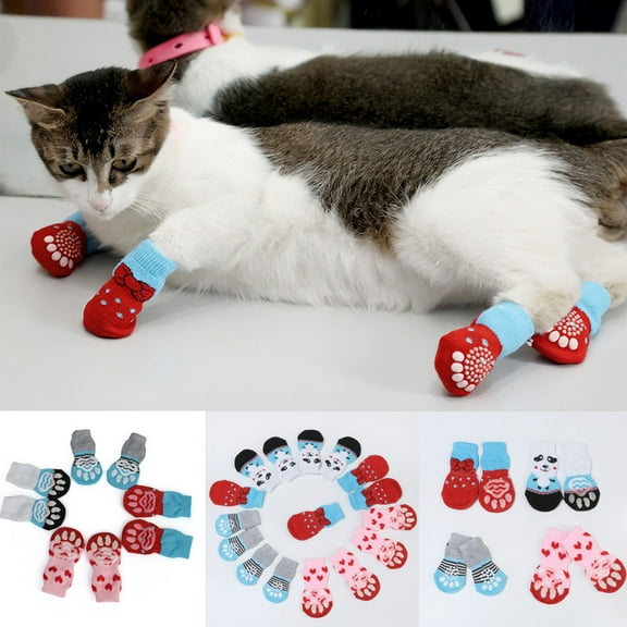 Cheers US 4Pcs Anti Slip Dog Socks Pet Paw Heart shape Printing Comfortable Dog Accessories Non Slip Warm Paw Protector for Pet Protection
