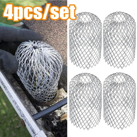 Cheers.US 4Pcs Gutter Guard Downspout Leaf Filter Set,Stainless Steel Seeds Debris Down Pipe Gutter Balloon Guard Filter Strainer Gutter Protector Cleaner