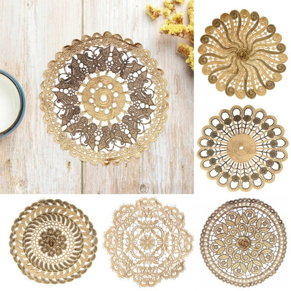 Cheers.US 4Pcs Hand Crochet Doilies Polyester Crocheted Lace Doilies Round Lace Table Embroidery Placemat Vintage for Wedding Tea Party