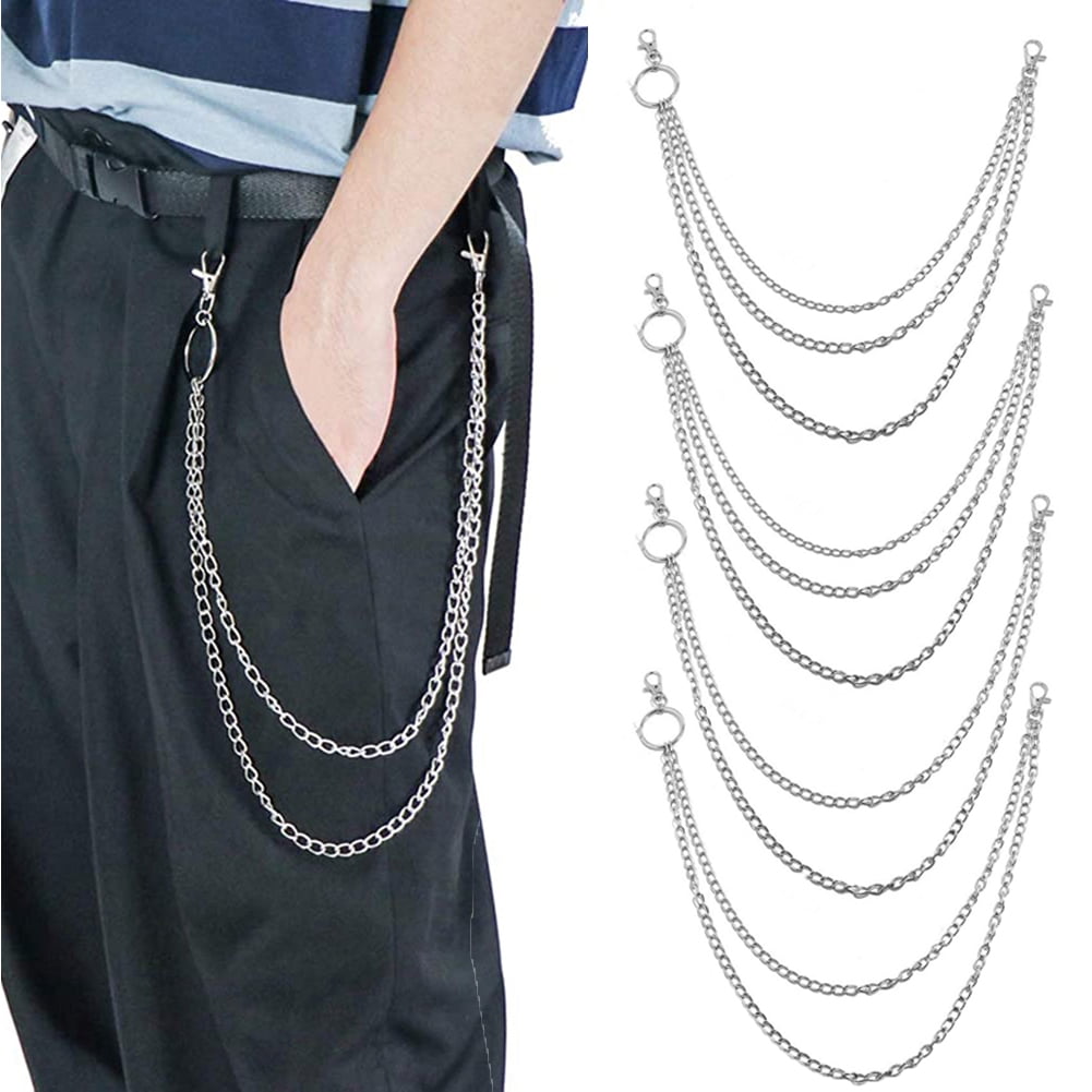 Cheers.US 4Pcs Multi-layer Anti-Lost Unisex Pants Trousers Chain Wallet  Chain Jeans Pant Chain Silver