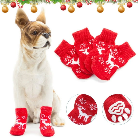 Cheers.US 4Pcs Non-Slip Dog Socks, eries Pattern Anti-skid Good Elasticity Cartoon Pet Cotton Short Socks for Holiday Dog Paw Protectors Strengthen Floors Traction Control