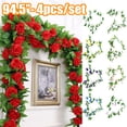 thumbnail image 1 of Cheers.US 4Pcs/Set Fake Rose Garland, Artificial Silk Flower Vines, Hanging Floral Garland, Rose Garlands Rose Vines Leaves Rose Flower, Wedding Flowers String Party Arch Garden Decor, 1 of 7