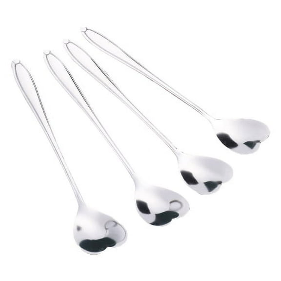 Cheers.US 4Pcs/Set Heart Shaped Spoons, Stainless Steel Spoon, Dessert Spoon, Ice Cream Spoons, Stirring Spoon for Tea, Cocktail, Sugar