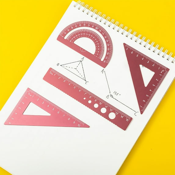 Cheers US 4Pcs/Set Triangular Architect Scale Ruler Set, Scale Ruler Kits Triangular Ruler,Protractor,Straight Ruler Red Architect Scale Ruler for Student,Engineer