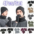thumbnail image 1 of Cheers US 4Pcs/Set Winter Knit Beanie Hat Neck Warmer Scarf and Plush Gloves Set Fleece Lined Skull Fashion Fluffy Woolen Cap for Men, 1 of 6