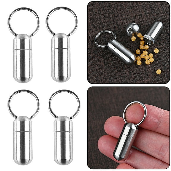 Cheers.US 4Pcs Small Pocket Pill Box Keychain, Portable Mini Aluminium Alloy Pill Organizer Case Container for Purse, Waterproof Metal Pill Holder Medicine Bottle for Outdoor Camping Travel