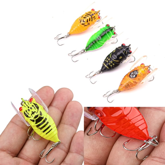 Cheers.US 4cm 6.4g Lightweight Insect Top Water Crank Bait Fake Lure Bass Fishing Lure Lifelike Skin Pattern Bionic Weedless Strong Plastic Body for Bass Snakehead Pike Trout