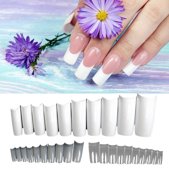 Cheers.US 500Pcs/Box Natural White and Clear False Nails Tips, Half Cover Lady French Style Acrylic Artificial Tip Manicure for Nail Art Salons and Home DIY