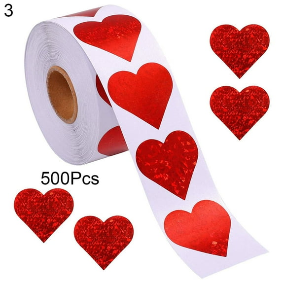 Cheers US 500Pcs/Roll Valentines Glitter Red Heart Stickers - Large Heart Labels Decor, Valentine's Day Love Decorations for Wedding Anniversaries Envelopes