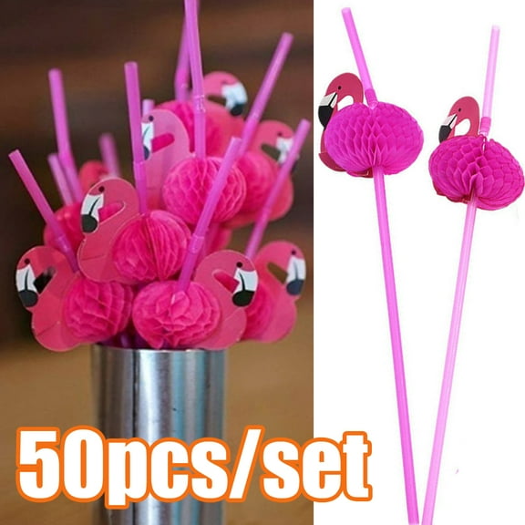 Cheers.US 50Pcs Flamingo Drinking Straws Bendable Cocktail Straws Flamingo Straw Decorations for Party Table Decor Birthday Wedding Tableware Decoration