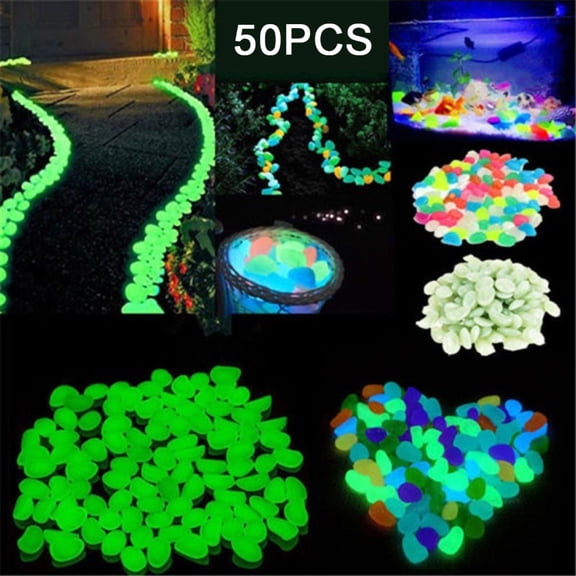 Cheers.US 50Pcs Glow Rocks, Glow in The Dark Pebbles Luminous Stones for Fish Tank Aquarium Indoor & Outdoor Yard Decor Garden Gravel Decoration for Backyard Walkway Pathway Lawn