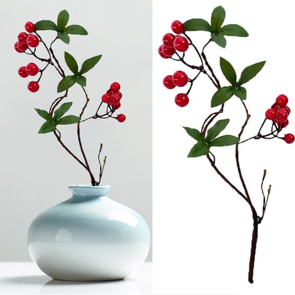 Cheers US 5Packs Artificial Berry Stems Shrub Holly Branch for Home Decor Wedding Bouquet Christmas Trees