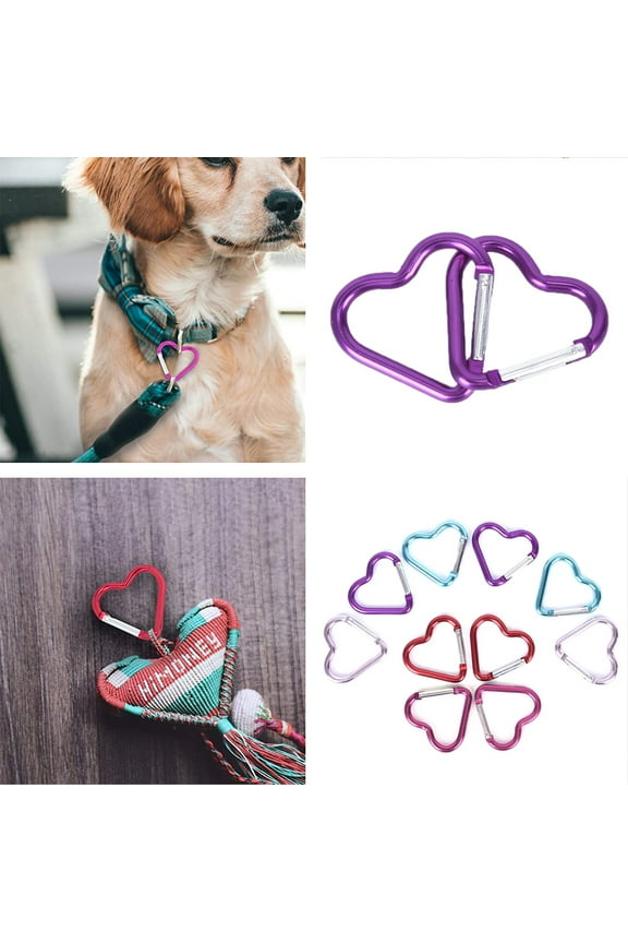 5Pcs Heart Shape Keychain Clips Mini Small Carabiner Aluminum Durable Quick Release Auto Locking D-shape Spring Loaded Clip for for Home Rv Camping Fishing Hiking Traveling and Sports