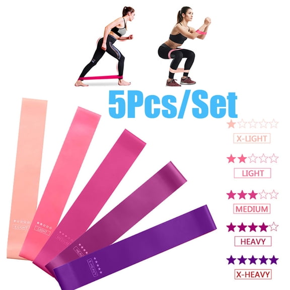 Cheers.US 5Pcs Resistance Loop Exercise Bands Fitness Exercise Hip Training Yoga Elastic Circle Resistance Bands Set