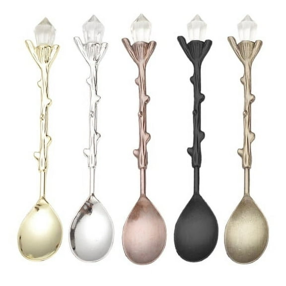Cheers.US 5Pcs Retro Coffee Tea Mini Ice Cream Dessert Crystal Spoon Tea Spoons Fancy Little Spoons Scoop Crystal Head Stirring Spoons Dessert Ice Cream Scoop for Cafe Home Office Bar