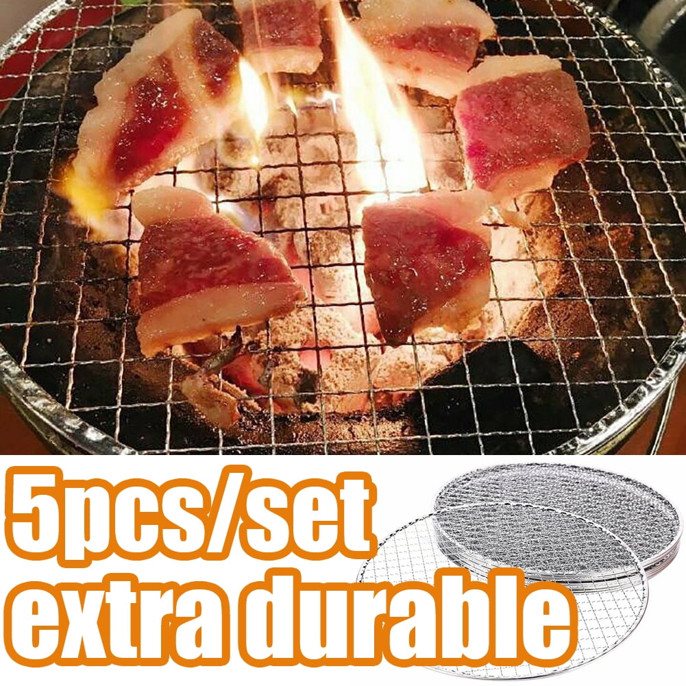 Cheers.US 5Pcs/Set BBQ Pan, BBQ Grill,Round Disposable BBQ Grill Rack Roast Net Grate Barbecue