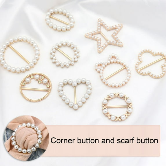 Cheers.US 5Pcs Women Fashion Scarf Buckle Shiny Geometric Shape Imitation Pearl Inlaid Alloy T-shirt Knotted Sarong Cloak Pin for Party Wedding Gift