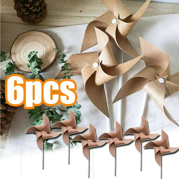 Cheers.US 6 Pcs Party Windmills Paper Wind Spinners Pinwheels for Kids Gifts Retro Spinner, Kids Kraft Paper Windmill Toys Birthday Party Decorative Props for Yard Garden
