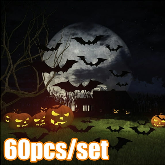 Cheers.US 60Pcs Halloween Decorations Largest 3D Bats, Bat Halloween Decoration Indoor Outdoor Halloween Decor for Bathroom Room Door Window Wall Kitchen Bat Stickers