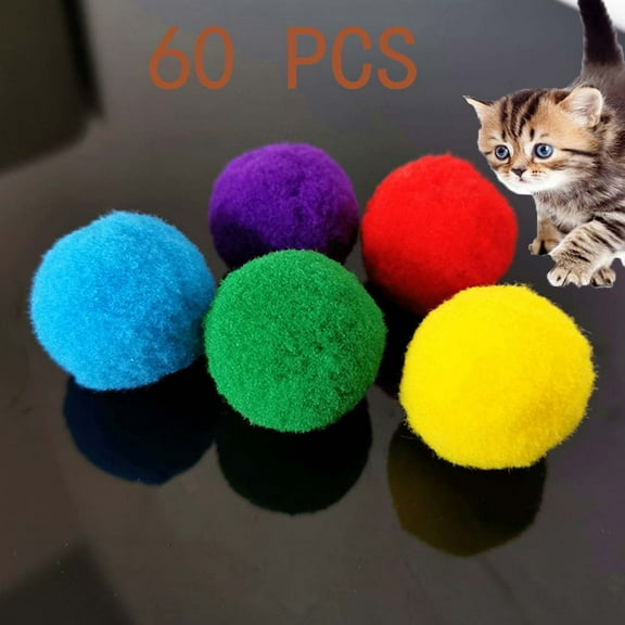 Cheers.US 60Pcs Pet Cats Kitten Polyester Plush Balls Interactive Play Training Toy,Soft, Training Toy, Molar for Adults and Children