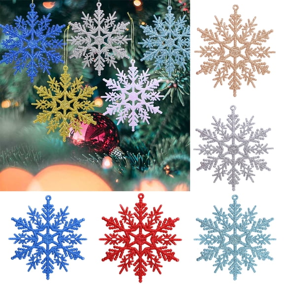 Cheers.US 6Pcs 10cm DIY Snowflake Ornaments Christmas Glitter Snowflakes Hanging Crafts for Wedding Birthday Home Xmas Tree Window Door Accessories