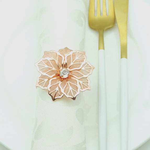 Cheers.US 6Pcs Alloy Napkin Rings, Hollow Out Flower Napkin Ring Holders for Wedding Party Holiday Banquet Dinner Delicate Napkin Rings Decor Favor