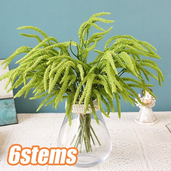 Cheers US 6Pcs/Bundle Artificial Greenery Bush, Green Fake Greenery Bundle Farmhouse Greenery, Faux Greenery Stems Artificial Greenery Bouquet for Rustic Country Decoration