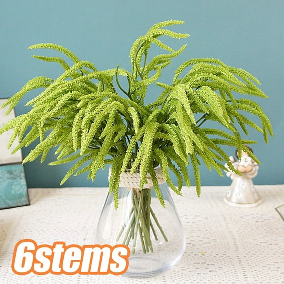 Cheers US 6Pcs/Bundle Artificial Greenery Bush, Green Fake Greenery Bundle Farmhouse Greenery, Faux Greenery Stems Artificial Greenery Bouquet for Rustic Country Decoration