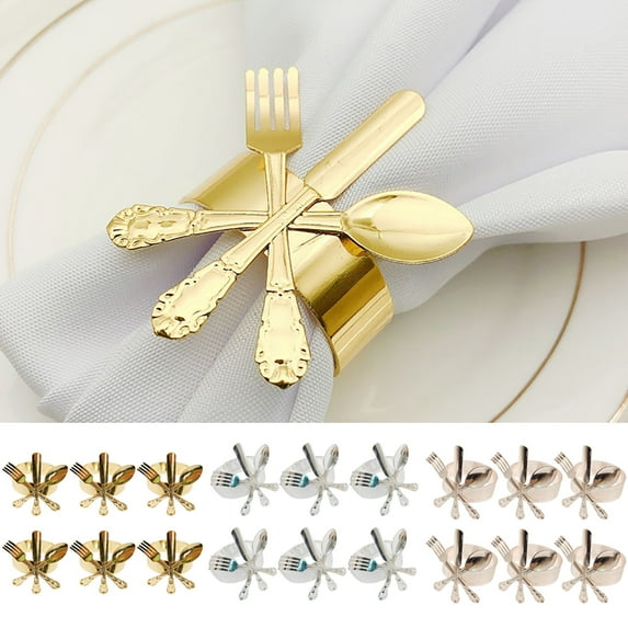 Cheers.US 6Pcs Fork Spoon Towel Napkin Rings Napkin Holder Adornment Exquisite Napkins Rings Set for Wedding Banquet Dinner Decor Favor