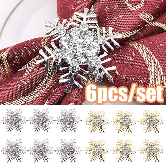 Cheers.US 6Pcs Napkin Rings, Snowflake Napkin Holders, Table Napkins Round Serviette Buckles Decoration Favor for Wedding Dining Kitchen Decor Holiday Birthday Christmas Party