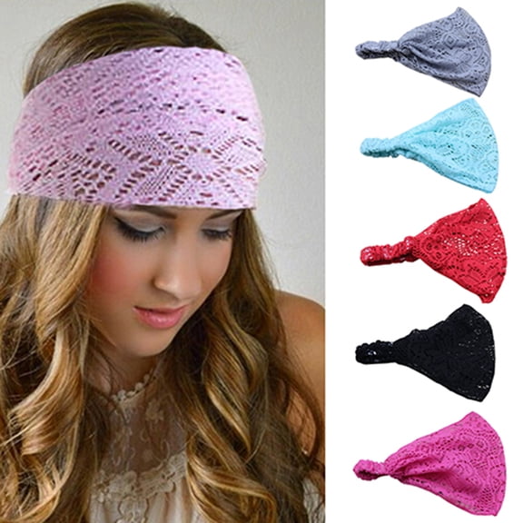 Cheers.US 6Pcs Women Ladies Female Girls Fashion Elegant Stretchy Wide Lace Headband Turban Headwrap Bandana Hairband Hair Accessories