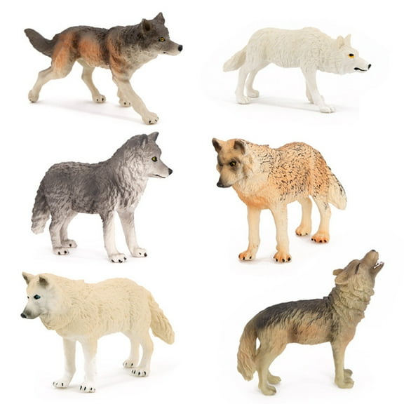 Cheers.US 6pcs Wolf Toy Figurines Wolf Animals Figures for Kids Wolf Toy Playset Cake Toppers Decoration