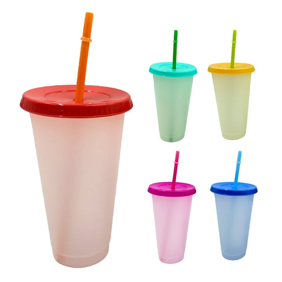 Cheers.US 700ml Color Changing Cups, Plastic Cups Reusable Tumbler with Lids and Straws,Adult Children Cold Drink Cups, Smoothie Cups, Iced Coffee Cups, Party Cups