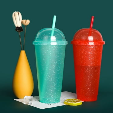 Cheers US 710ml Color Changing Cups with Lids & Straws - Cute Reusable Plastic Tumblers Bulk | Party Funny Tumbler Ice Cold Drinking Cup for Kids & Adults