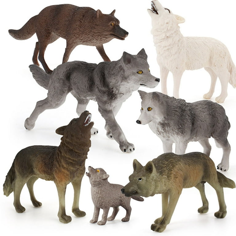 Uandme fox toy figures set includes arctic fox & red foxes figurines cake  toppers (7 foxes)