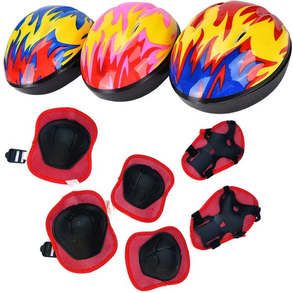 Cheers US 7Pcs/Set Kids Helmet Pad Set, Skateboard Knee Pads, Kids Protective Gear Set Adjustable for Girl Boy Kids Helmet Elbow Pads Wrist Guards