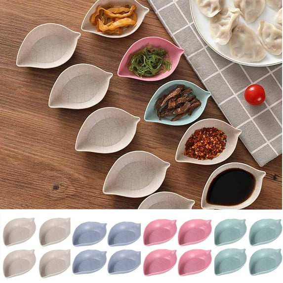 Cheers.US 8 Pcs Leaf Shape Sauce Dish, Sauce Dipping Bowls Wheat Straw Soy Sauce Dishes Mini Dinnerware Plate Condiment Dish for Paste Jam Sushi Assorted