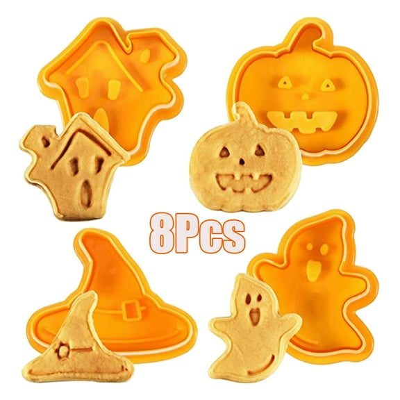 Cheers.US 8Pcs Halloween Silicone Baking Molds Cookie Cutter Stamps Pumpkin Bat Skull Ghost Shape Baking Mould DIY Baking Tools