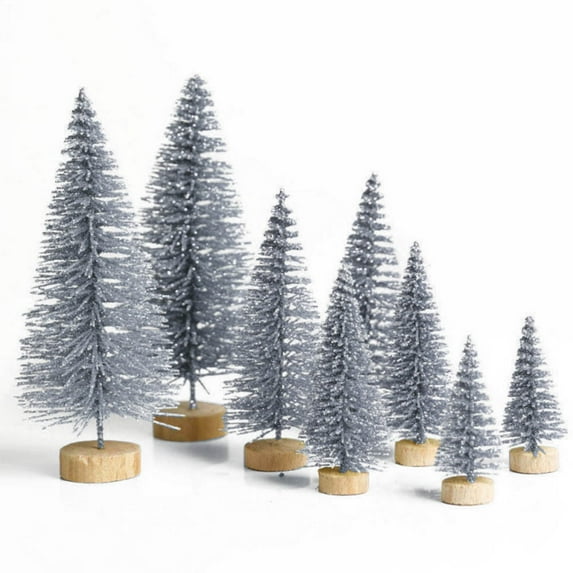 Cheers.US 8Pcs Miniature Pine Trees Sisal Trees with Wood Base Christmas Tree Set Tabletop Trees for Miniature Scenes, Christmas Crafting and Designing