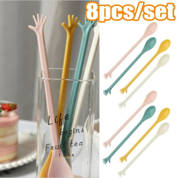 Cheers.US 8Pcs/Set Long Handle Spoons Latte Machiatto, Tall Iced Tea, Ice Cream Sundae, Coffee, Tea, Cocktail or Hot Chocolate Stirring Long Drink Spoons