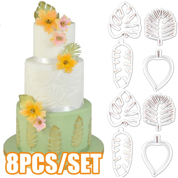 Cheers.US 8Pcs/Set Tropical Leaf Cutters Hawaiian Flower Cutters Plastic Palm Cookie Cutters Flower Leaves Fondant Cutter Palm Cake Embossing Mold for Biscuit Cake Decoration Summer Beach Party