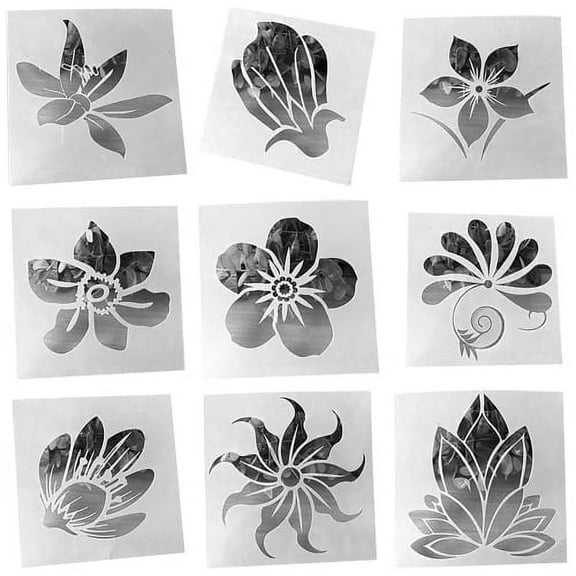 Cheers.US 9Pcs Painting Drawing Flower Pattern Stencils Template for Stones Floor Wall Tile Fabric Wood Burning Art%26Craft Supplies