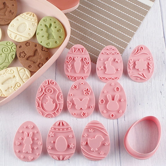 Cheers US 9Pcs/Set Easter Cookie Cutter Stamper Set Egg Bunny Butterfly Flower Shaped Cookie Bread Cake Cutters 3D Mini Fondant Stampers for DIY Cake Baking Decoration Supplies Favors