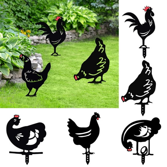 Cheers.US Acrylic Chicken Yard Garden Decoration Decorative Garden Stake Chicken Yard Sign Hollow Out Animal Shape Decoration Rooster Animal Stake Rooster Art Decoration for Yard Lawn