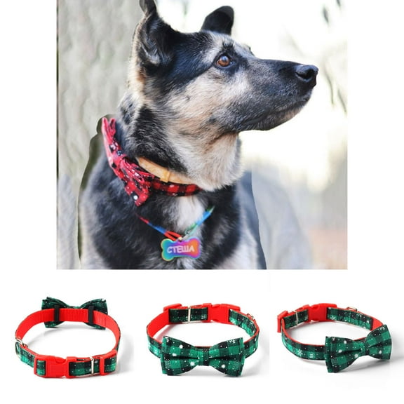 Cheers.US Adjustable Pet Basic Collar with Bowknot, Christmas Snow Pattern Collar Charm Necklace Outfits Accessories for Small Medium Dogs/Cats