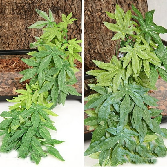 Cheers.US Aquarium Reptile Plants Artificial Plastic Leaves Hanging Silk Terrarium Plant with Suction Cups,Simulation Landscape Decorations for Bearded Dragons,Lizards,Geckos